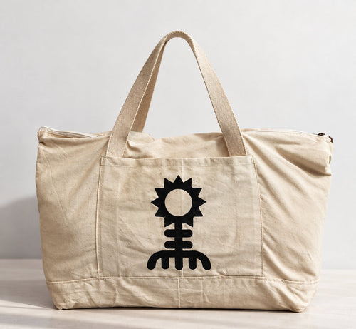 Canvas Embroidered Duffel Bag in Natural