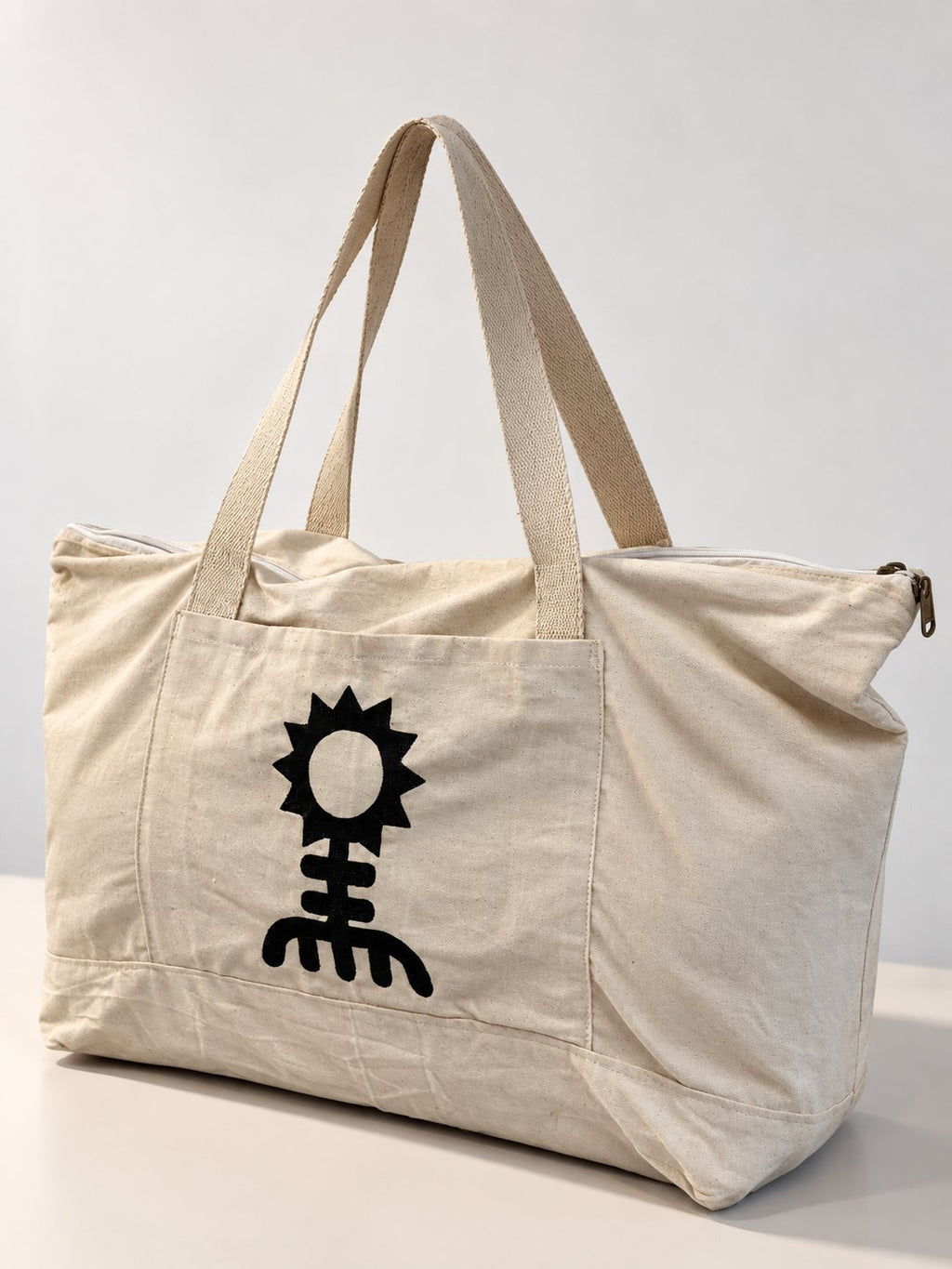 Canvas Embroidered Duffel Bag in Natural
