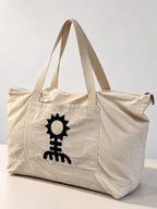 Canvas Embroidered Duffel Bag in Natural