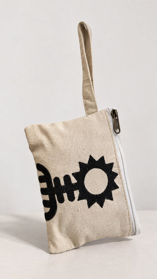 Canvas Embroidered Pouch in Natural