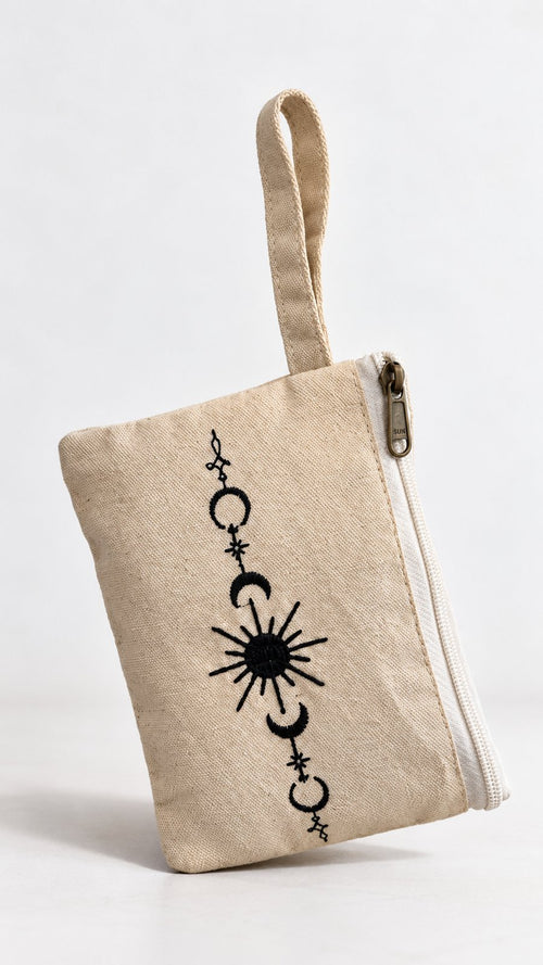 Canvas Embroidered Wallet in Natural