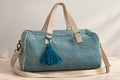 Cotton Duffel Throw Bag in Teal Diamond