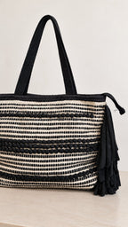 Cotton Fringe Tote Bag in Black