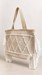Cotton Fringe Tote Bag in White