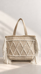 Cotton Fringe Tote Bag in White