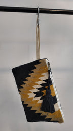 Kilim Cotton Pouch in Blocks - Black & Mustard