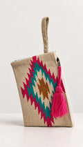 Kilim Cotton Pouch in Blocks - Pink & Teal