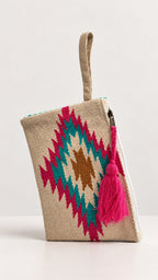 Kilim Cotton Pouch in Blocks - Pink & Teal