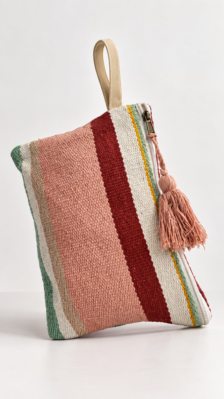 Kilim Cotton Pouch in Stripes - Blush & Rust