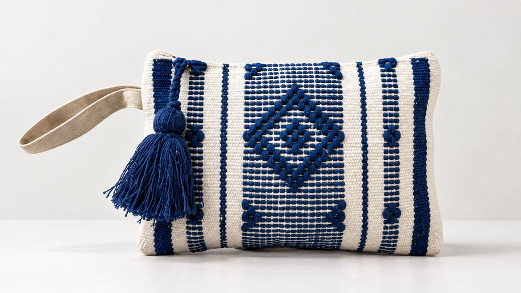 Kilim Cotton Pouch in Sunberg - Navy & White