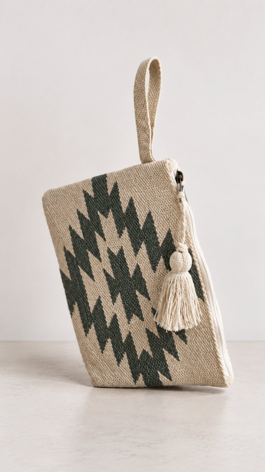 Kilim Cotton Wallet in Blocks - Ivory & Forest
