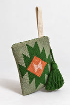 Kilim Cotton Wallet in Blocks - Olive & Coral
