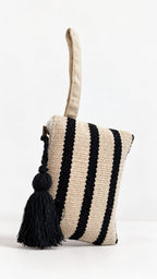 Kilim Cotton Wallet in Stripes - Ivory & Black