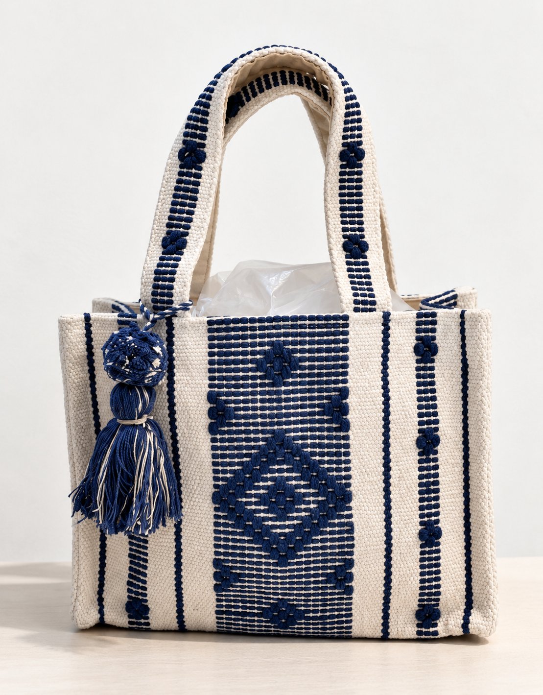 Kilim Sunberg Box Bag in Navy & White
